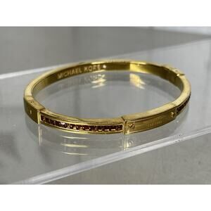 Michael Kors Gold Brown Crystals Bracelet Clasp Bangle Signed